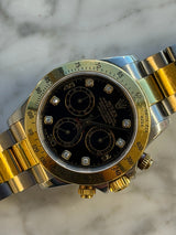Rolex - Pre-owned Two Tone Daytona Black Diamond Dial 116523