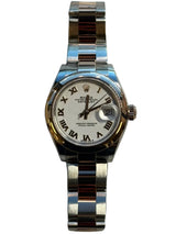Rolex - Pre-owned Two Tone Rose Gold Lady-Datejust 28mm White Roman Dial 279161