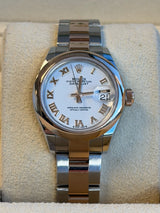 Rolex - Pre-owned Two Tone Rose Gold Lady-Datejust 28mm White Roman Dial 279161
