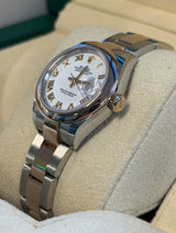 Rolex - Pre-owned Two Tone Rose Gold Lady-Datejust 28mm White Roman Dial 279161