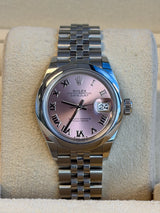 Rolex - Pre-owned Stainless Steel Lady-Datejust 28mm Pink Roman Dial Jubilee Bracelet 279160