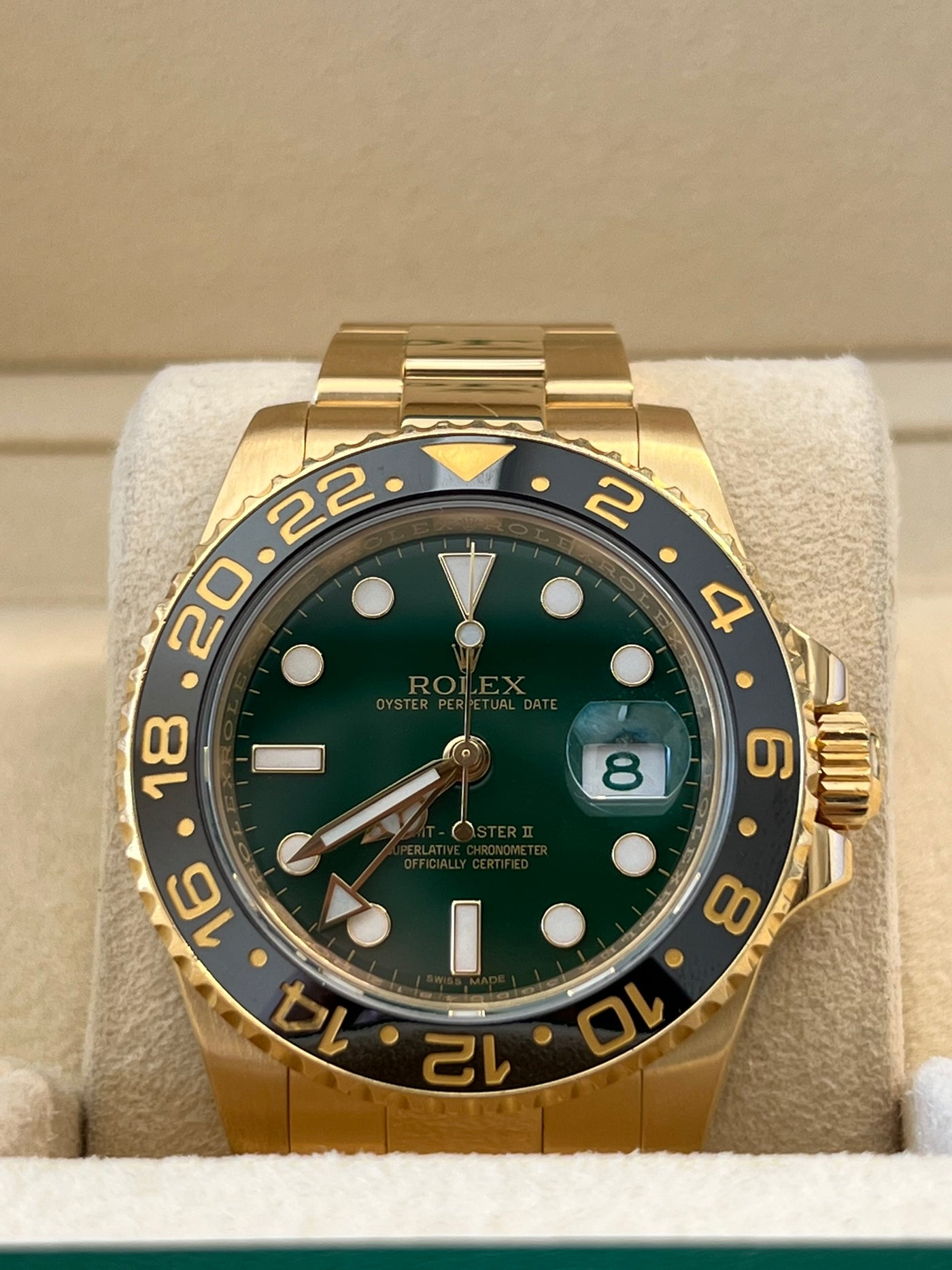 Rolex Pre-owned Yellow Gold GMT-Master II Green Dial 116718LN