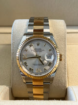 Rolex - Pre-owned Two Tone Yellow Gold Datejust 36mm Silver Diamond VIIX Dial 126233
