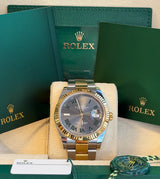 Rolex - Pre-owned Two Tone Yellow Gold Datejust 41 Wimbledon Roman Dial Oyster Bracelet 126333