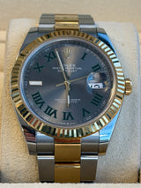 Rolex - Pre-owned Two Tone Yellow Gold Datejust 41 Wimbledon Roman Dial Oyster Bracelet 126333