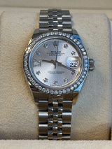Rolex - Pre-owned Stainless Steel Lady-Datejust 28mm Silver Diamond Star Dial Diamond Bezel Jubilee Bracelet 279384RBR