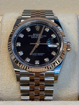 Rolex - Unworn Two Tone Rose Gold Datejust 36 Black Diamond Dial Jubilee Bracelet 126231