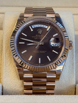 Rolex - Unworn Rose Gold Day-Date 40 Presidential Chocolate Index Dial 228235