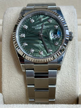 Rolex - Pre-owned Datejust 36 Green Palm Motif Diamond Dial Oyster Bracelet 126234