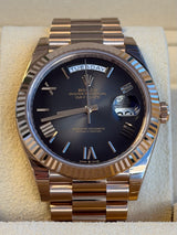 Rolex - Unworn Rose Gold Day-Date 40 Presidential Slate Ombre Roman Dial 228235 with STICKERS