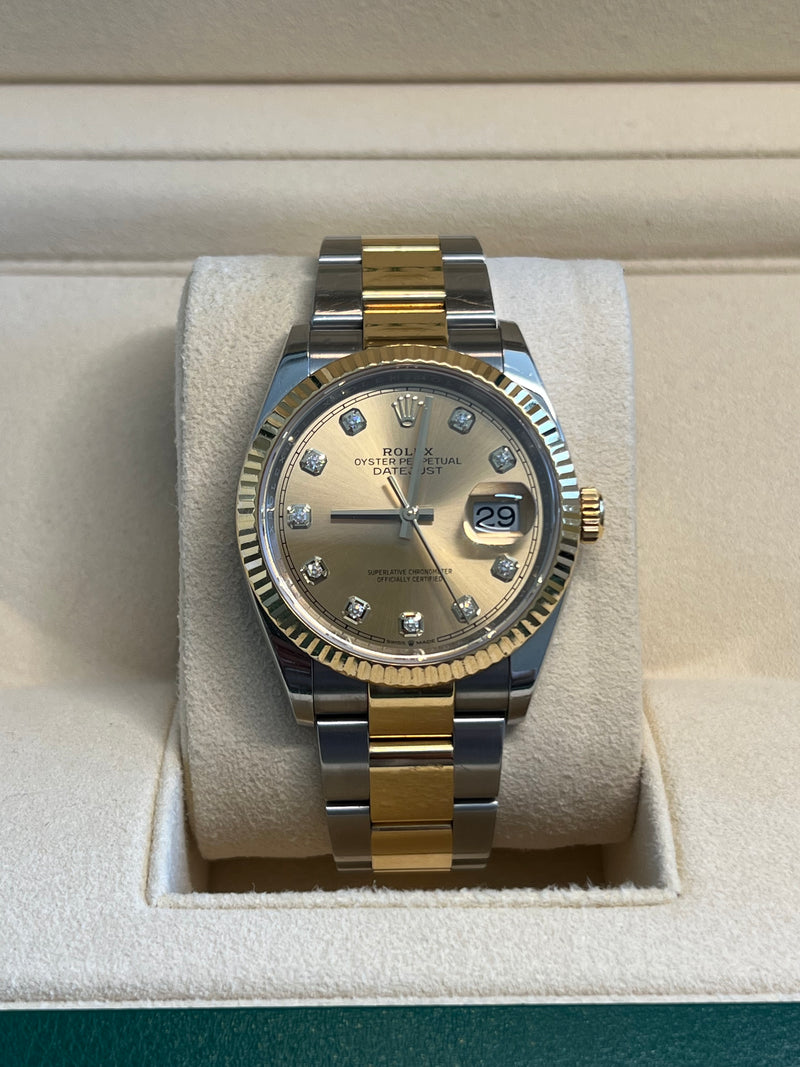Rolex - Pre-owned Two Tone Yellow Gold Datejust 36mm Champagne Diamond Dial 126233