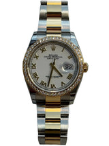 Rolex - Pre-owned Two Tone Yellow Gold Datejust 36 White Roman Dial Diamond Bezel 126283RBR