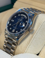 Rolex - Pre-owned White Gold Day-Date 36 Presidential Blue Ombre Diamond Dial 128239