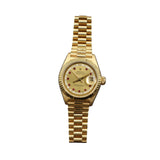 Rolex - Pre-owned 26mm Yellow Gold Lady Datejust 26 Champagne Ruby and Diamond Dial 69178