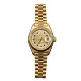 Rolex - Pre-owned 26mm Yellow Gold Lady Datejust 26 Champagne Ruby and Diamond Dial 69178
