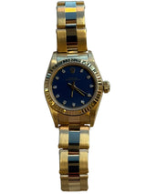 Rolex - Pre-owned Yellow Gold Oyster Perpetual 26 Blue Diamond Dial 67198