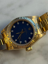 Rolex - Pre-owned Yellow Gold Oyster Perpetual 26 Blue Diamond Dial 67198