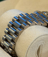 Rolex - Pre-owned White Gold Day-Date 36 Presidential Silver Sapphire Tear Drop Dial Diamond Lugs 118339