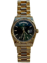 Rolex - Pre-owned Yellow Gold Day-Date 36 HEBREW Day Wheel Green Dial 118238