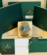 Rolex - Pre-owned Yellow Gold Day-Date 36 HEBREW Day Wheel Green Dial 118238