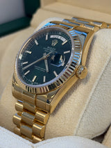 Rolex - Pre-owned Yellow Gold Day-Date 36 HEBREW Day Wheel Green Dial 118238