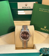 Rolex-two tone rose gold Datejust 28mm chocolate index dial diamond bezel Jubilee Bracelet 279381RBR