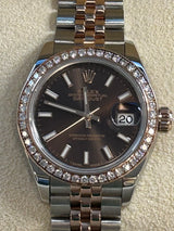 Rolex-two tone rose gold Datejust 28mm chocolate index dial diamond bezel Jubilee Bracelet 279381RBR