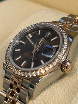 Rolex-two tone rose gold Datejust 28mm chocolate index dial diamond bezel Jubilee Bracelet 279381RBR