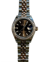Rolex-two tone rose gold Datejust 28mm chocolate index dial diamond bezel Jubilee Bracelet 279381RBR