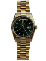 Rolex - Pre-owned Yellow Gold Day-Date 36 HEBREW Day Wheel Green Dial 118238
