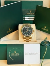 Rolex - Pre-owned Yellow Gold Day-Date 36 HEBREW Day Wheel Green Dial 118238