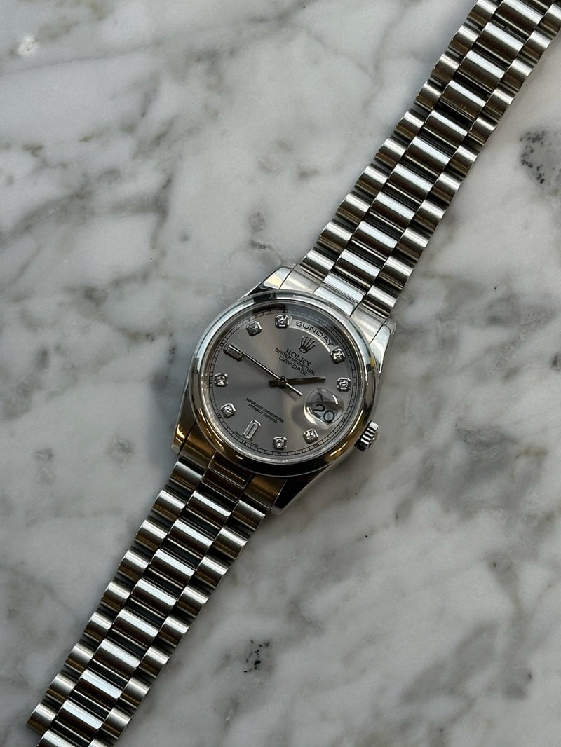 Rolex Pre-owned Platinum Day-Date 36 Presidential Grey Diamond