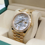 Rolex - Unworn Yellow Gold Day Date 40 Mother of Pearl Diamond Baguette Dial 228398TBR