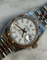 Rolex - Pre-owned Two Tone Rose Gold Lady-Datejust 26mm White Dial 179171
