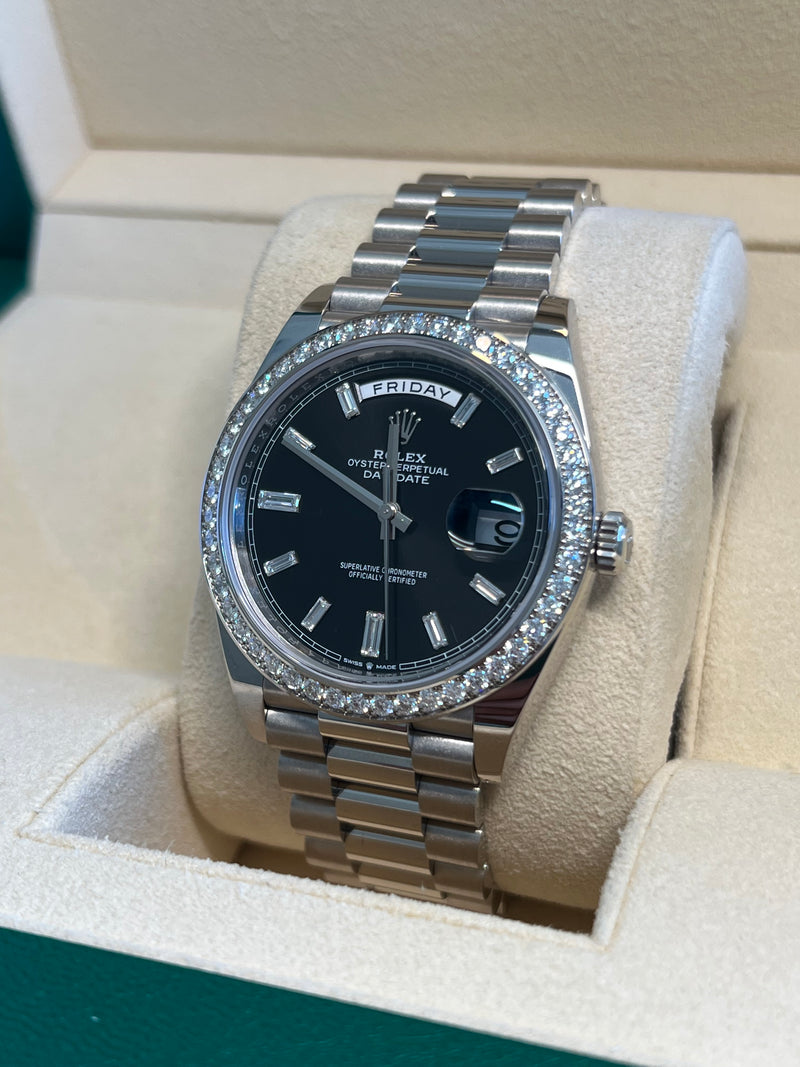 Rolex Unworn White Gold Day-Date 40 Presidential Black Baguette