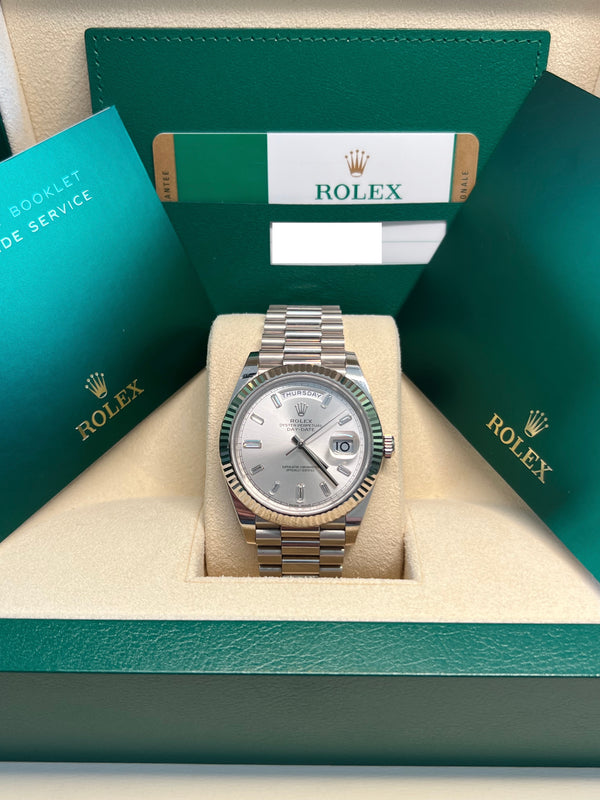 Rolex - Pre-owned White Gold Day-Date Presidential Silver Baguette Dial 228239