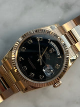 Rolex - Pre-owned Rose Gold Day-Date 36 Black Arabic Dial 118235