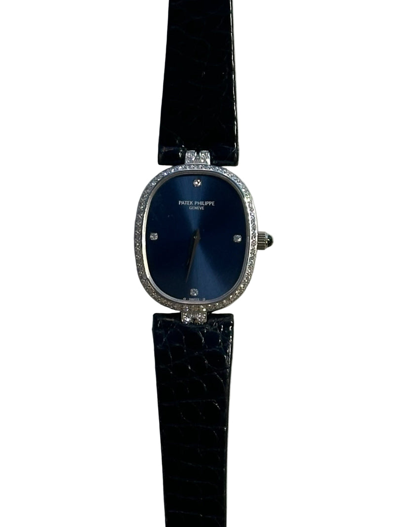Patek Philippe - Pre-owned White Gold Golden Ellipse Blue Dial Diamond Bezel 4882