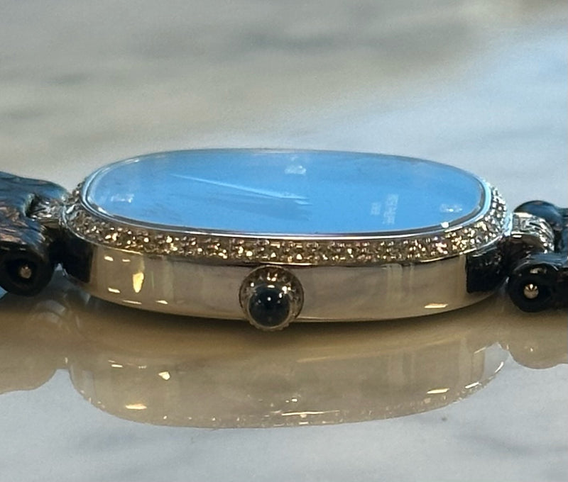 Patek Philippe - Pre-owned White Gold Golden Ellipse Blue Dial Diamond Bezel 4882