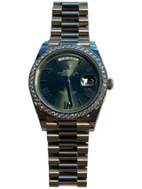 Rolex - Unworn White Gold Day-Date 40 Presidential Green Dial Diamond Bezel 2282349RBR