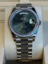 Rolex - Unworn White Gold Day-Date 40 Presidential Green Dial Diamond Bezel 2282349RBR