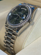 Rolex - Unworn White Gold Day-Date 40 Presidential Green Dial Diamond Bezel 2282349RBR