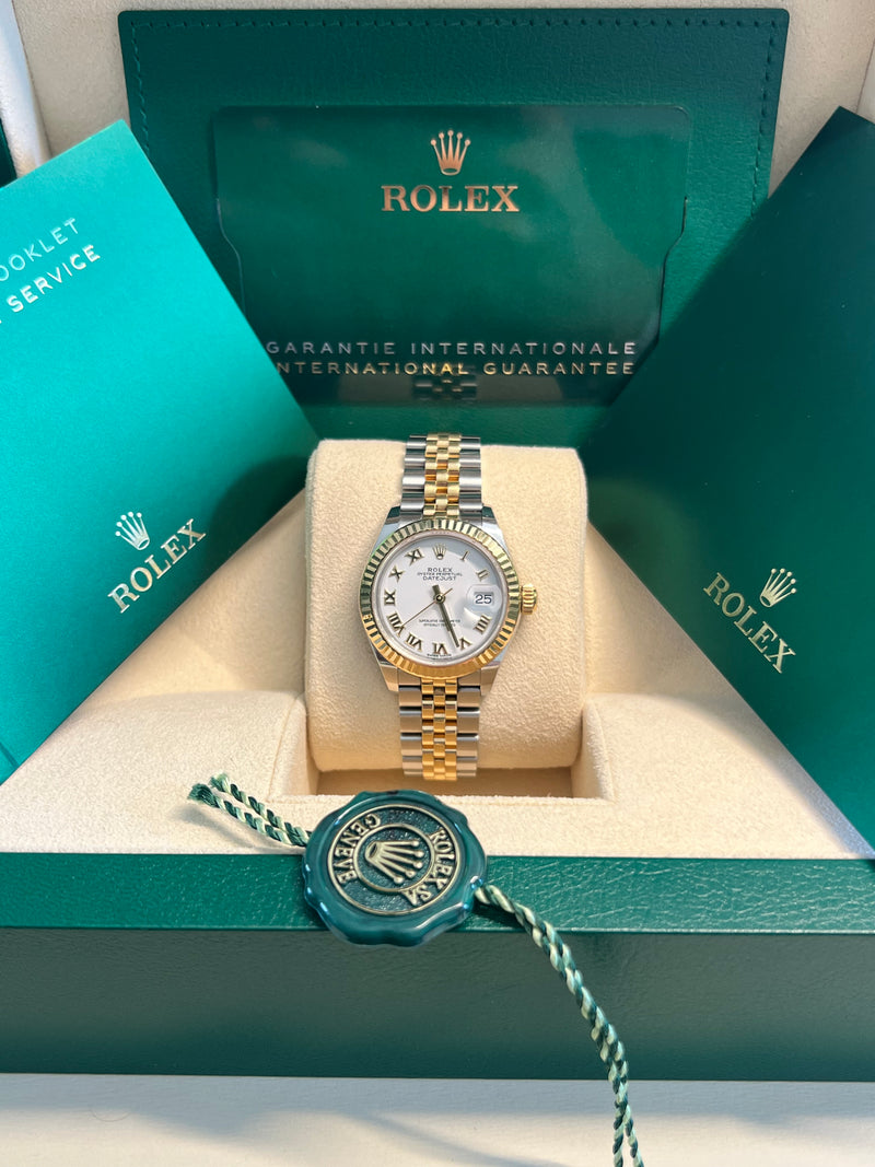 Rolex - Pre-owned Two Tone Yellow Gold Datejust 28mm White Roman Dial 279173