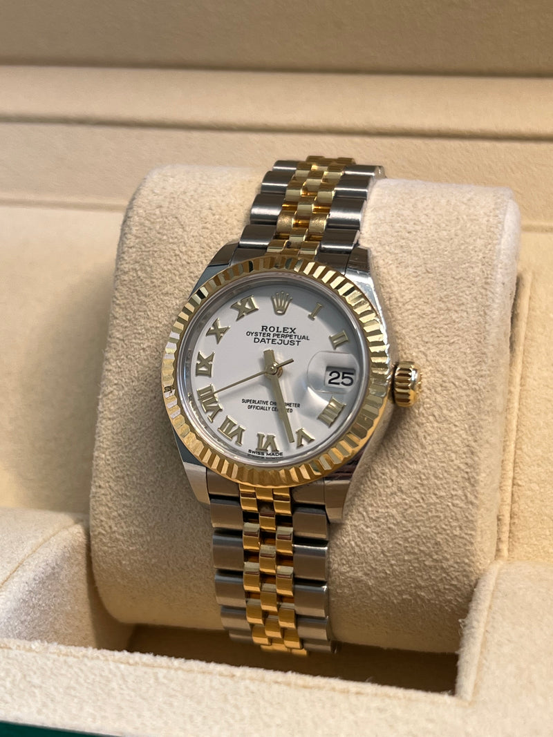 Rolex - Pre-owned Two Tone Yellow Gold Datejust 28mm White Roman Dial 279173