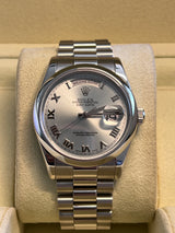 Rolex - Pre-owned Platinum Day-Date Presidential Ice Blue Roman Dial 118206