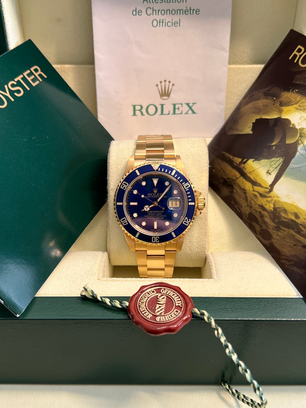Rolex - Pre-owned Yellow Gold Submariner Blue Dial 16618 Bluesy