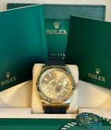 Rolex - Pre-owned Yellow Gold Sky-Dweller Champagne Dial Oysterflex 326238