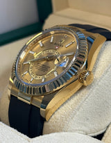 Rolex - Pre-owned Yellow Gold Sky-Dweller Champagne Dial Oysterflex 326238