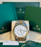 Rolex - Pre-owned Two Tone Yellow Gold Sky-Dweller White Dial Jubilee Bracelet 336933