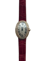 Cartier - Pre-owned Cartier Baignoire Mini Diamond Bezel Leather Strap WB520028